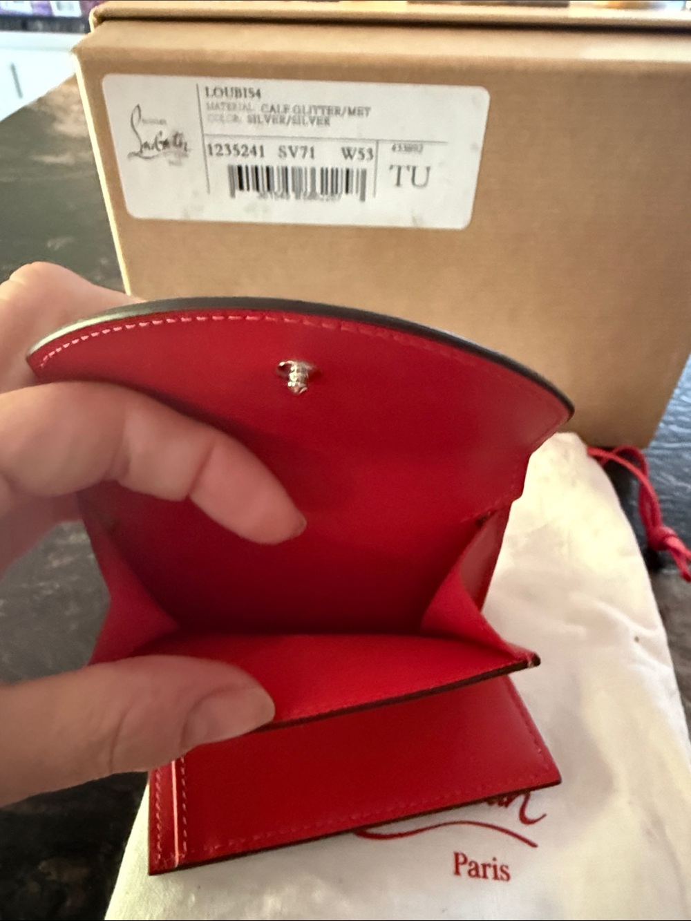 Christian Louboutin Silver Glitter Mini Card Wallet with Logo Emblem - Picture 4 of 4